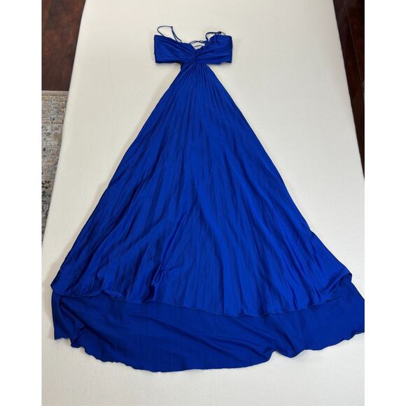 Delfi Collective Blue Satin Pleated Maxi Dress Slip, Size M Gown Retails $499 - Picture 4 of 9